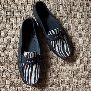 Mercanti Fiorentini Penny Loafers in zebra print ponyskin & black leather